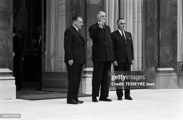 Official Visit Of Sean Lemass To France. Paris, 13 octobre 1962, visite officielle du Premier Ministre irlandais Sean LEMASS au Palais de l'Elysée,...