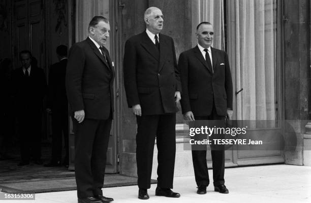 Official Visit Of Sean Lemass To France. Paris, 13 octobre 1962, visite officielle du Premier Ministre irlandais Sean LEMASS au Palais de l'Elysée,...