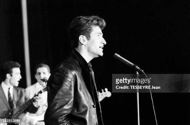 Group 'Les Chaussettes Noires'. Cretéil, Paris- 6 decembre 1962- Le groupe de rock français'Les Chaussettes noires': Claude MOINE alias Eddy MITCHELL...