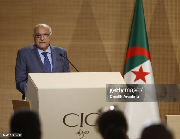 Algerian Foreign Minister Ahmed Attaf speaks during a press conference about the Niger crisis, in Algiers, Algeria on August 29, 2023. Algeria on...