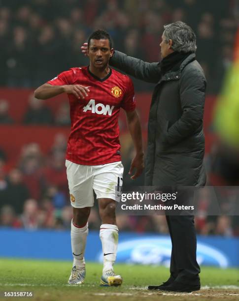 Nani of Manchester United reacts to being sent off during the UEFA Champions League match between Manchester United and Real Madrid at Old Trafford...