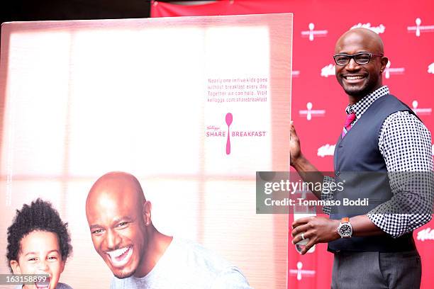 Actor Taye Diggs unveils first-ever milk mustache ad as part of the share breakfast program at Hollywood & Highland Courtyard on March 5, 2013 in...