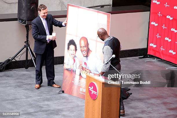 Actor Taye Diggs unveils first-ever milk mustache ad as part of the share breakfast program at Hollywood & Highland Courtyard on March 5, 2013 in...