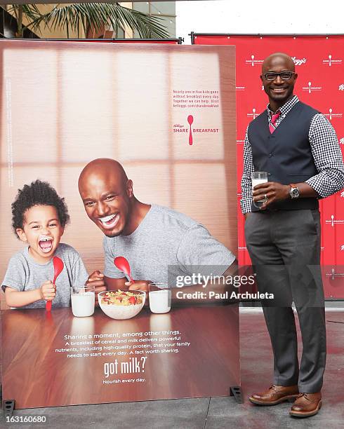 Actor Taye Diggs unveils his first ever Got Milk mustache ad at Hollywood & Highland Courtyard on March 5, 2013 in Hollywood, California.