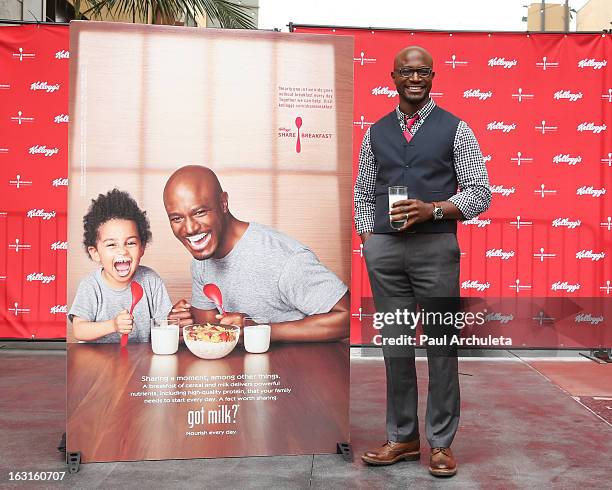 Actor Taye Diggs unveils his first ever Got Milk mustache ad at Hollywood & Highland Courtyard on March 5, 2013 in Hollywood, California.