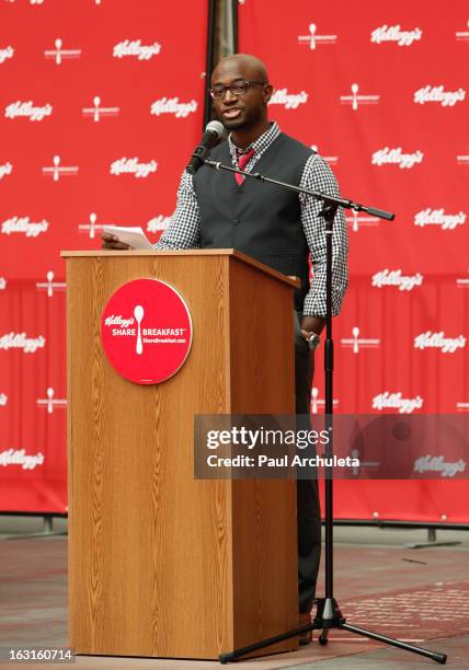 Actor Taye Diggs unveils his first ever Got Milk mustache ad at Hollywood & Highland Courtyard on March 5, 2013 in Hollywood, California.