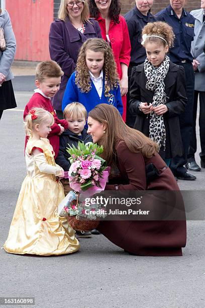 Catherine, Duchess of Cambridge visits Peaks Lane Fire Station during her official visit to Grimsby on March 5, 2013 in Grimsby, England.