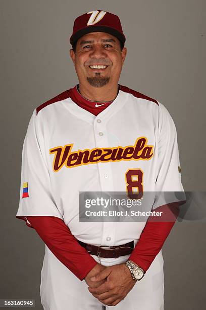 Luis Sojo of Team Venezuela poses for a headshot for the 2013 World Baseball Classic at Roger Dean Stadium on Monday, March 4, 2013 in Jupiter,...