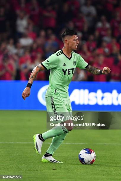 Emiliano Rigoni of Austin FC running with the ball during a game between Austin FC and St. Louis City SC at CITYPARK on August 20, 2023 in St. Louis,...