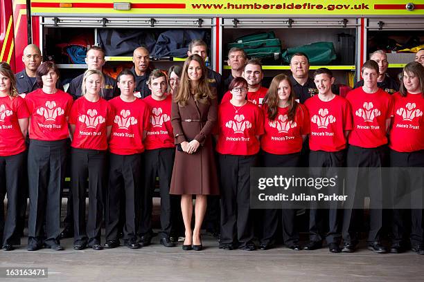 Catherine, Duchess of Cambridge visits Peaks Lane Fire Station during her official visit to Grimsby on March 5, 2013 in Grimsby, England.
