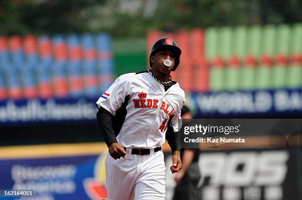 Jonathan Schoop of Team Netherlands rounds the bases after hitting a two run home run in the bottom of the second inning during Pool B, Game 5...