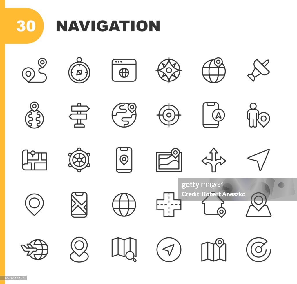 Navigation Line Icons. Editable Stroke. Pixel Perfect. For Mobile and Web. Contains such icons as Car, City, Destination, Direction, Distance, Driving, Globe, GPS, Map, Path, Payment, Road, Route, Satellite, Tourism, Traffic, Transport, Travel, Vehicle.