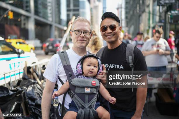Anthony Rapp and Ken Ithiphol join SAG-AFTRA members as they maintain picket lines in front of HBO/Amazon during the National Union Solidarity Day on...