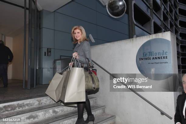 Anne Sinclair Is Appointed Editorial Director Of The French Version Of Huffington Post. Paris, 23 janvier 2012, lundi matin : arrivée d'Arianna...