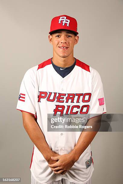 Jose Berrios of Team Puerto Rico poses for a headshot for the 2013 World Baseball Classic on Tuesday, February 19, 2013 at Hammond Stadium in Fort...