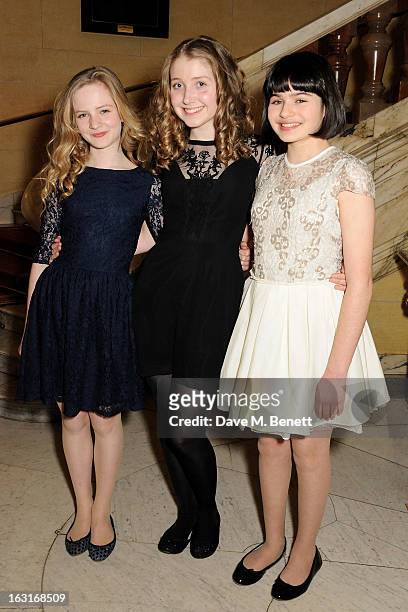 Cast members Nell Williams, Bebe Cave and Maya Gerber attend an after party following the press night performance of 'The Audience' at One Whitehall...