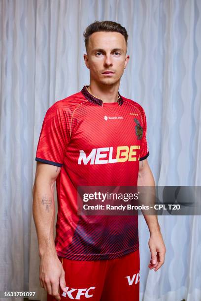 Tom Curran of Trinbago Knight Riders during a portrait session at Harbour Club Hotel in Gros Islet, Saint Lucia on August 17, 2023.