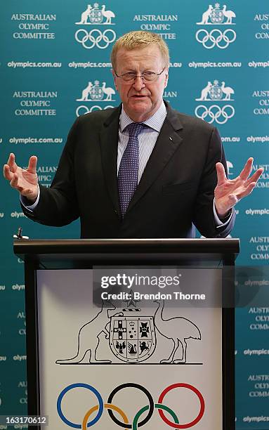 President of the Australian Olympic Committee, John Coates speaks during the unveiling of the new Australian Olympic Committee Offices at the Museum...