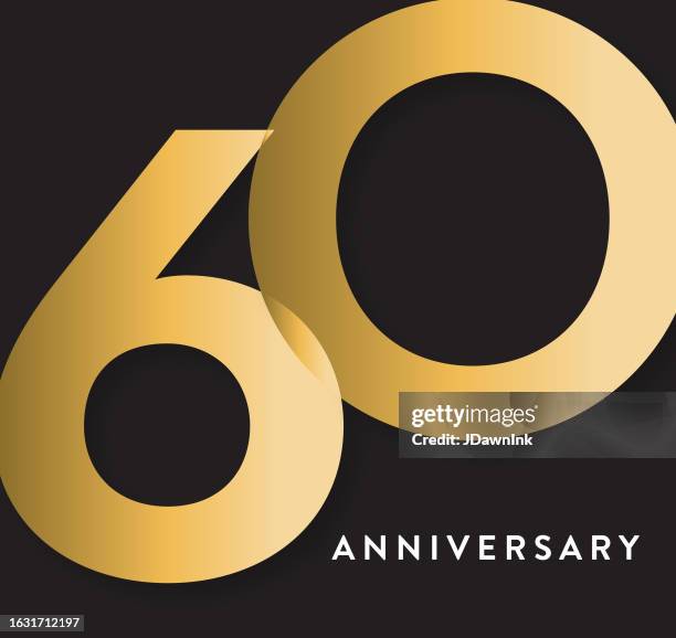 stockillustraties, clipart, cartoons en iconen met 60 year anniversary square label geometric typography design in gold - 60 jarig jubileum