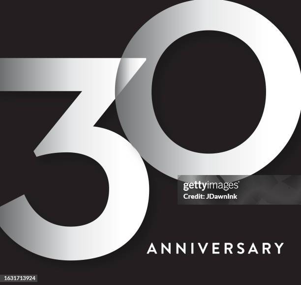 ilustrações de stock, clip art, desenhos animados e ícones de 30 year anniversary square label geometric typography design in silver - número 30