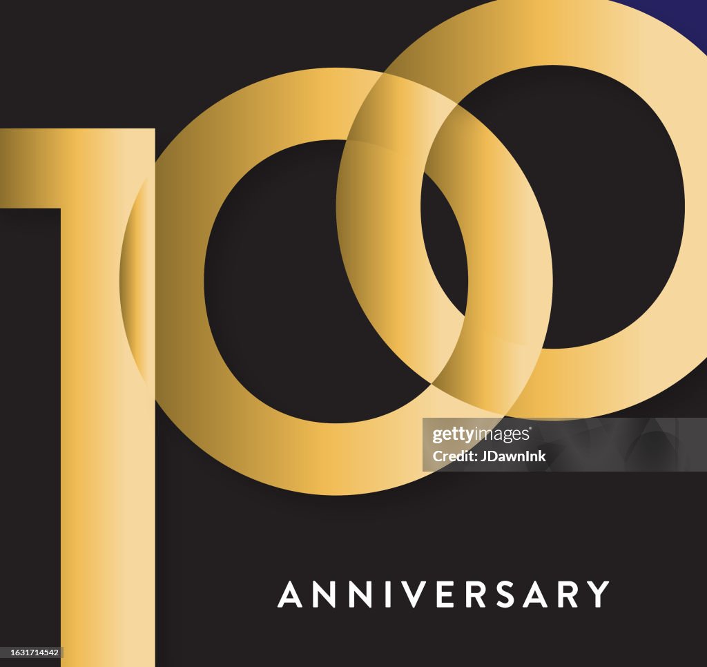 100-jähriges Jubiläum quadratisches Etikett geometrisches Typografie-Design in Gold