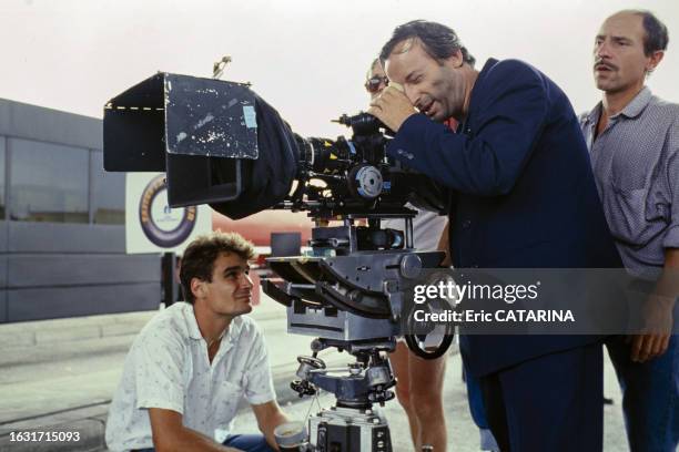 Alex Métayer sur le tournage du film 'Le bonheur se porte large', en octobre 1987.