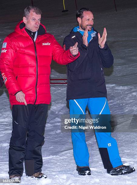 Mayor of Oslo Fabian Stang and Prince Haakon Magnus of Norway attend the World Freestyle Ski Championships on March 5, 2013 in Oslo Norway.