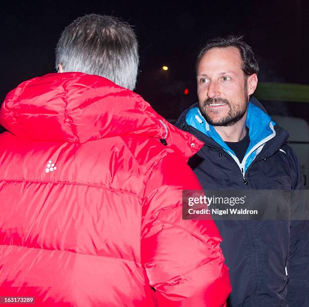 Mayor of Oslo Fabian Stang and Prince Haakon Magnus of Norway attend the World Freestyle Ski Championships on March 5, 2013 in Oslo Norway.