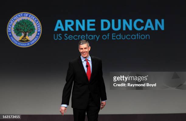 Arne Duncan, U.S. Secretary Of Education, speaks during opening ceremonies for the Third Anniversary Of Let's Move! With First Lady Michelle Obama at...