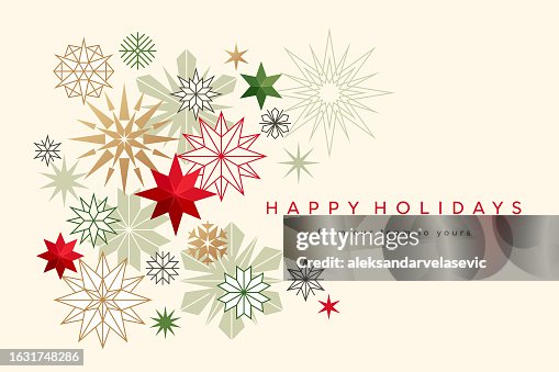 Fondo navideño con copos de nieve estilizados y estrellas Fondo navideño con copos de nieve estilizados y estrellas