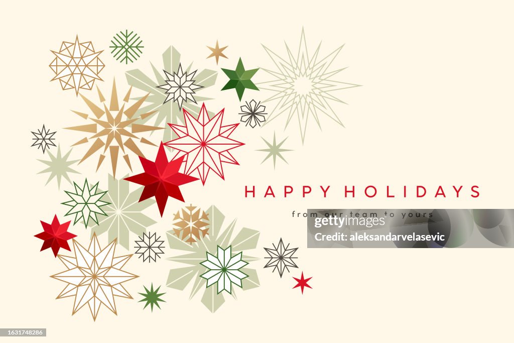 Holiday Background with Stylized Snowflakes and Stars