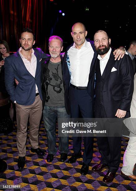 Eran Creevy, Peter Mullan, Mark Strong and Johnny Harris attend an after party following the 'Welcome To The Punch' UK Premiere at the Hippodrome...