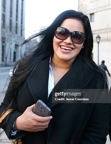 Liza Morales departs New York Supreme court after a custody hearing with ex-boyfriend NBA player Lamar Odom at New York State Supreme Court on March...