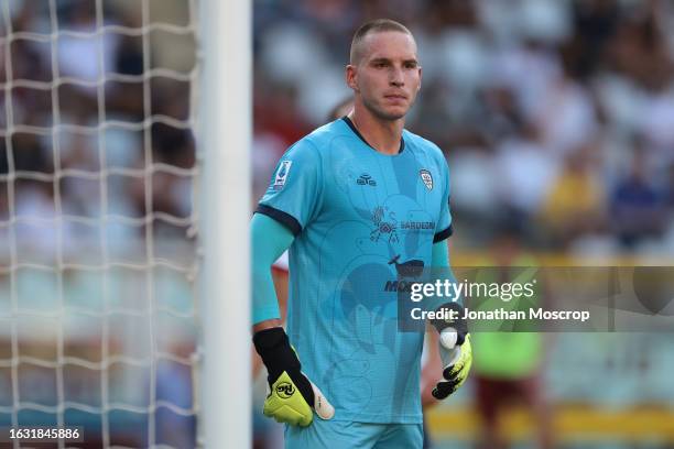 Boris Radunovic of Cagliari reacts during the Serie A TIM match between Torino FC and Cagliari Calcio at Stadio Olimpico di Torino on August 21, 2023...