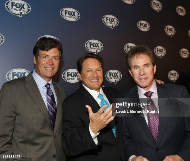 Michael Waltrip, Chris Myers, and Darrell Waltrip attends the 2013 Fox Sports Media Group Upfront after party at Roseland Ballroom on March 5, 2013...