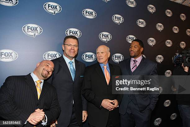 Jay Glazer, Howie Long, Terry Bradshaw, and Michael Strahan attend the 2013 Fox Sports Media Group Upfront after party at Roseland Ballroom on March...