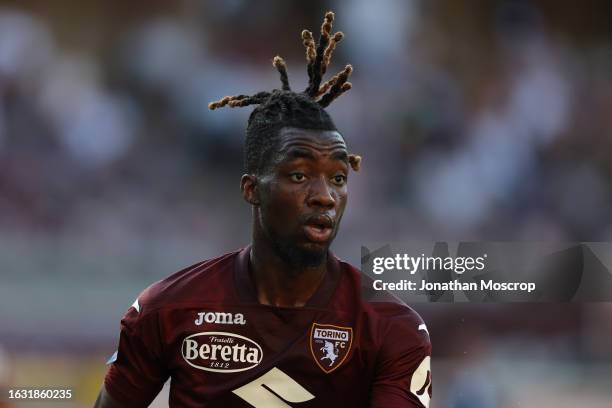 Yann Karamoh of Torino FC reacts during the Serie A TIM match between Torino FC and Cagliari Calcio at Stadio Olimpico di Torino on August 21, 2023...