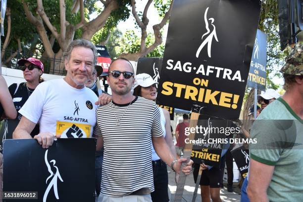 Breaking Bad" actors Bryan Cranston and Aaron Paul join the Screen Actors Guild , picket line in front of Sony Studios in Culver City, California, on...