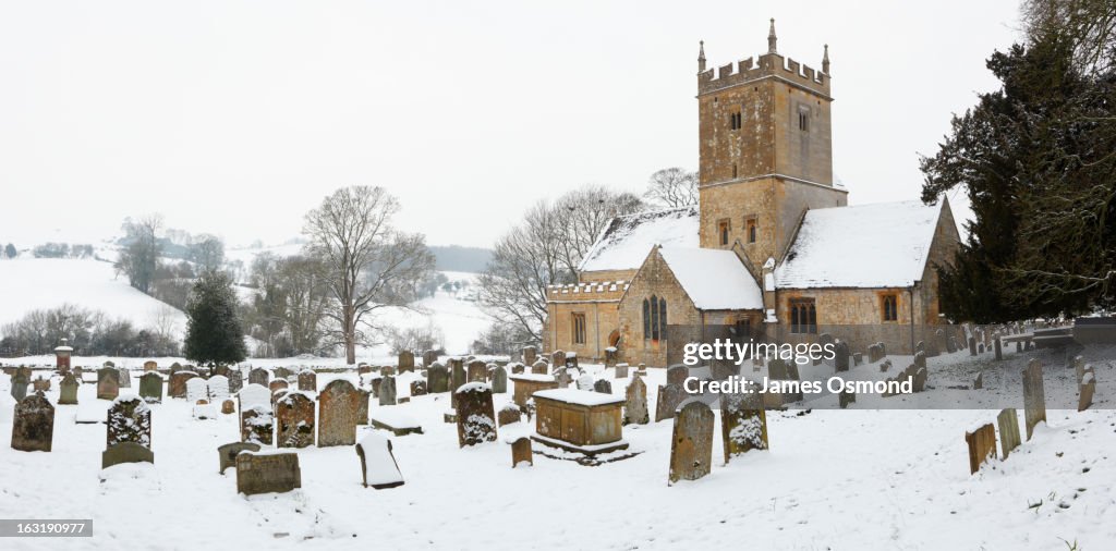 English Country Church in Winter.