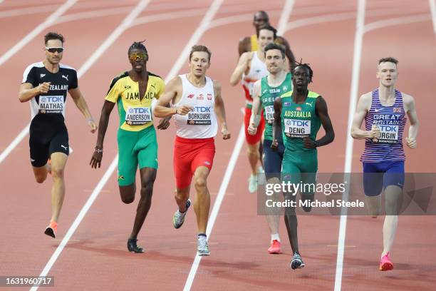 Brad Mathas of Team New Zealand, Navasky Anderson of Team Jamaica, Mateusz Borkowski of Team Poland, Joseph Deng of Team Australia, and Max Burgin of...