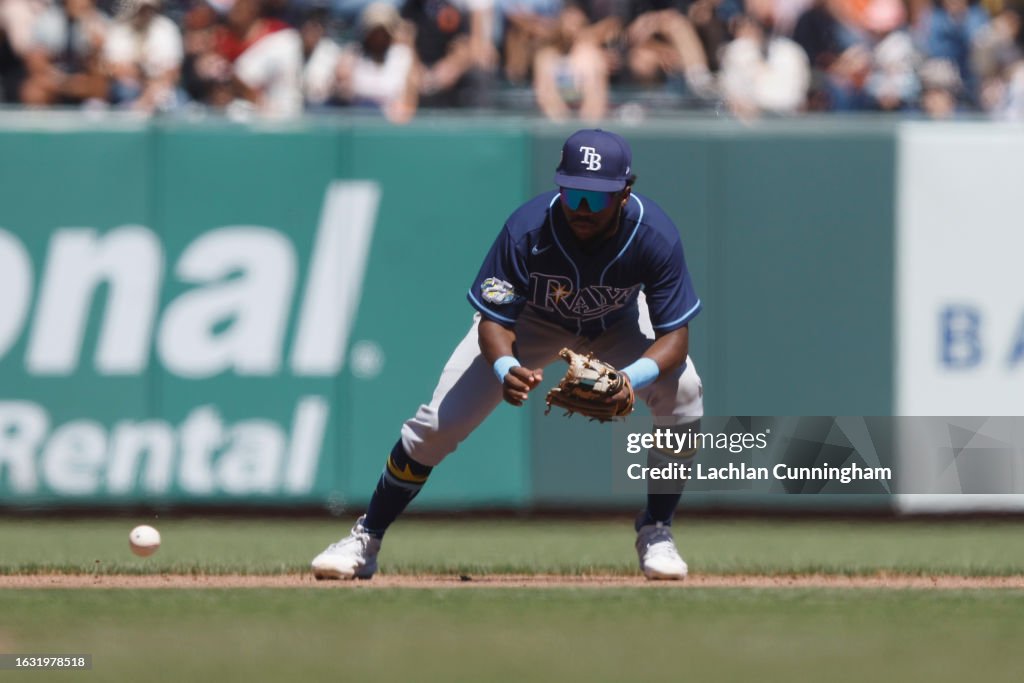 Basabe Rays Osleivis Basabe of the Tampa Bay Rays fields the ball against the San ...