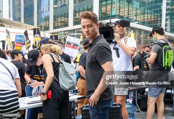 Ben McKenzie is seen on the SAG-AFTRA picket line on August 22, 2023 in New York City.