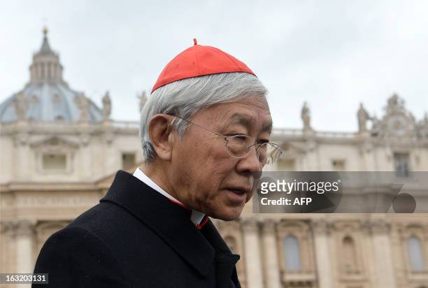Hong Kong cardinal Joseph Zen Ze-Kiun walks on St Peter's square after a pre-conclave meeting on March 6, 2013 at the Vatican.The Vatican on...