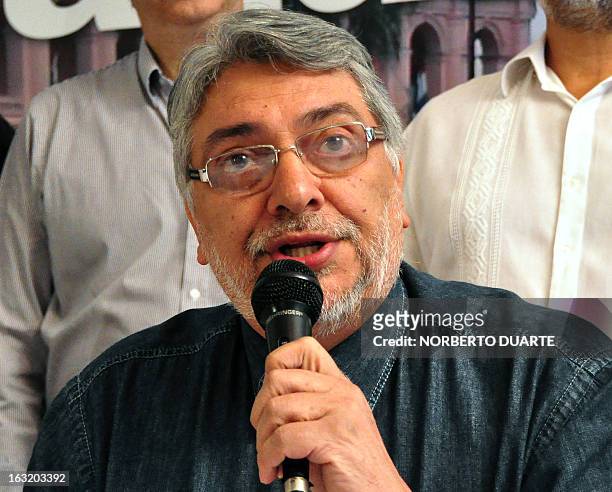 Paraguay's former President Fernando Lugo speaks during a press conference on March 6, 2013 in Asuncion, a day after the death of Venezuela's...