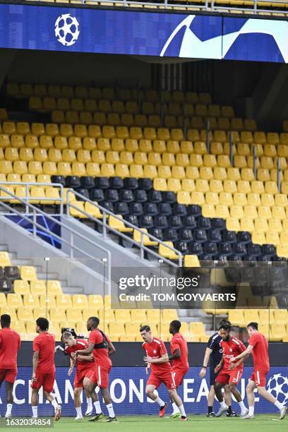 Antwerp's Arbnor Muja pictured in action during a training session ahead of the match between Belgian soccer team Royal Antwerp FC and Greek soccer...