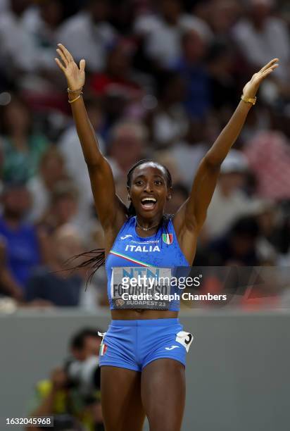 Ayomide Folorunso of Team Italy reacts after competing in the Women's 400m Hurdles Semi-Final during day four of the World Athletics Championships...