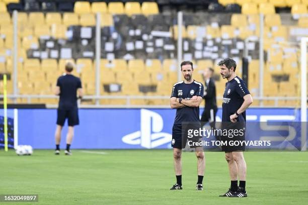 Antwerp's head coach Mark van Bommel pictured during a training session ahead of the match between Belgian soccer team Royal Antwerp FC and Greek...