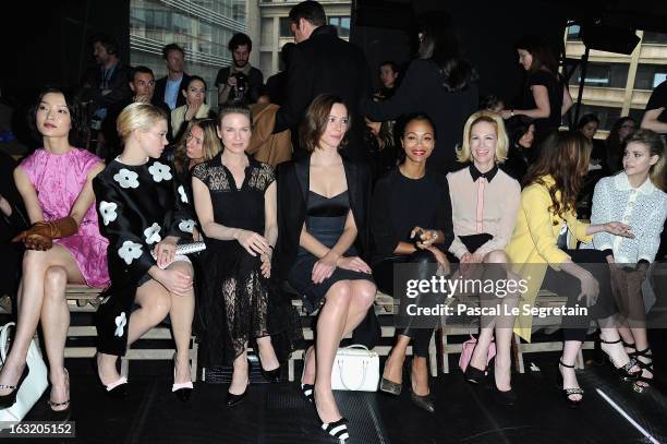 Du Juan, Lea Seydoux, Renee Zellweger, Rebecca Hall, Zoe Saldana, January Jones and Alice Englert attend the Miu Miu Fall/Winter 2013 Ready-to-Wear...