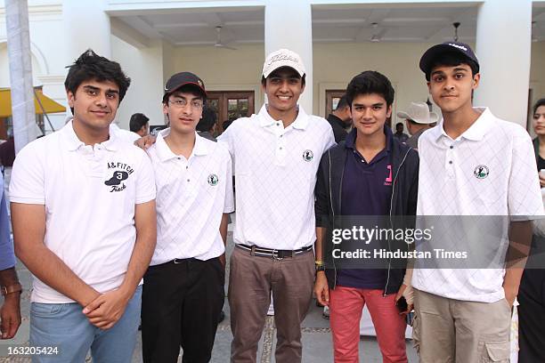 Mahanaryaman Scindia son of Jyotiraditya Scindia with his friends during Madhavrao Scindia Golf Tournament 2013 at DLF Country Club on March 3, 2013...