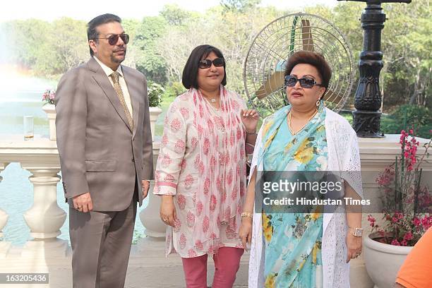 Vir Sanghavi and Seema Goswami with Madhavi Raje Scindia during Madhavrao Scindia Golf Tournament 2013 at DLF Country Club on March 3, 2013 in...